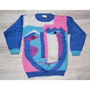 Gja Gja Sweater Mohair Picasso Art Graphic Blue Vintage READ